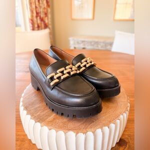 🖤Antonio Melani Brookelyn Leather Bit Buckle Lug Platform Loafers ~ Size 6